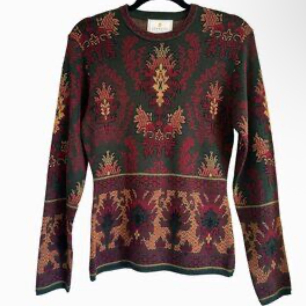 Express Vintage Tricot Multicolor Patterned Crew Neck Sweater
